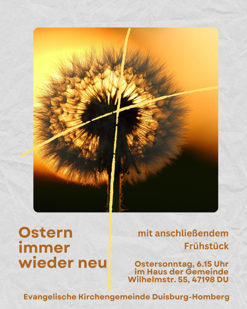 Plakat mit einer Sonnenblume und einer Einladung zum Osterfrühstück